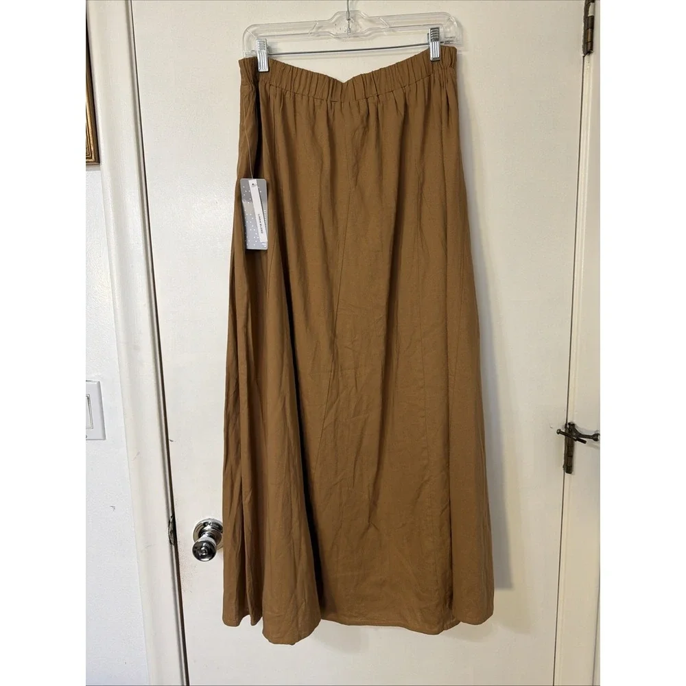 Daniel Rainn  Brown Sz L Linen Blend Skirt Maxi  A-line Cottage Core‎ Boho New